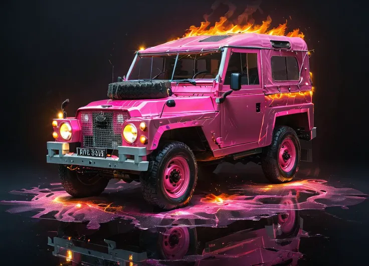 advertising poster for a pink lghtwght land rover, top down, dark background, lights, highly detailed, cinematic, colorful, reflections, energy, engraved, fire
<lora:Lightweight_Land_Rover_SDXL:0.7> <lora:ArtfullyME_SDXL__v1:0.7> Artme