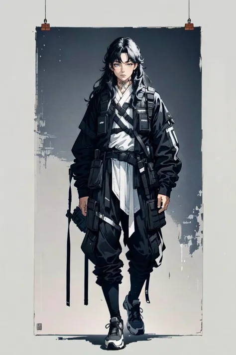 1girl, PHOTO OF A girl, IN WHITE AND BLACk urban techwear, beautiful, long hair, JAPAN, INK PAINTING, full body shot, cowboy shot, ((shrine, jinja background )), masterpiece, best quality, 8k, black and white <lora:whitedew-pynoiseloha:0.5> WHITE DEW <lora:Painted_poster_V1-000035_1_pp:0.5> Painted poster <lora:CL-urbantechwear:0.5> urban techwear <lora:AMB-clear light_v1:0.5><lora:EF-GoodHands-beta2:0.5><lora:EF-GoodHands-beta2:0.5>