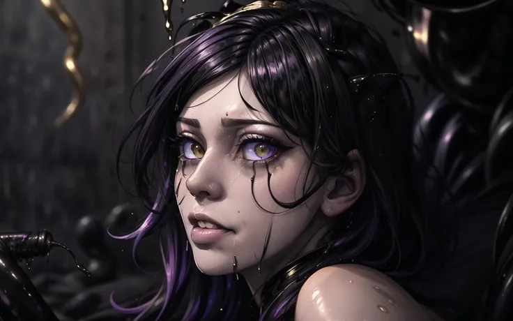 violet glowing eyes, gold lips, (full body:1.2) presenting, running mascara
eldritch horror (black slime: 1.2) dripping,
(flirty:1.3) smirk parted lips gold eyes, licking, (worms:1.3) melting drenched swimming dripping, gasping, crying, pleasure, surrender, (bdsm:1.4), swamp
bokeh, LSD,
<lora:trippy tears-v9:0.35>
(galaxy hair:1.2),
<lora:more_details:0.8> <lora:Elixir:0.8> <lora:r1ge - AnimeRage:0.2> ,
by Lisa Frank, saint seiya,
<lora:elusive-butterfly:01>