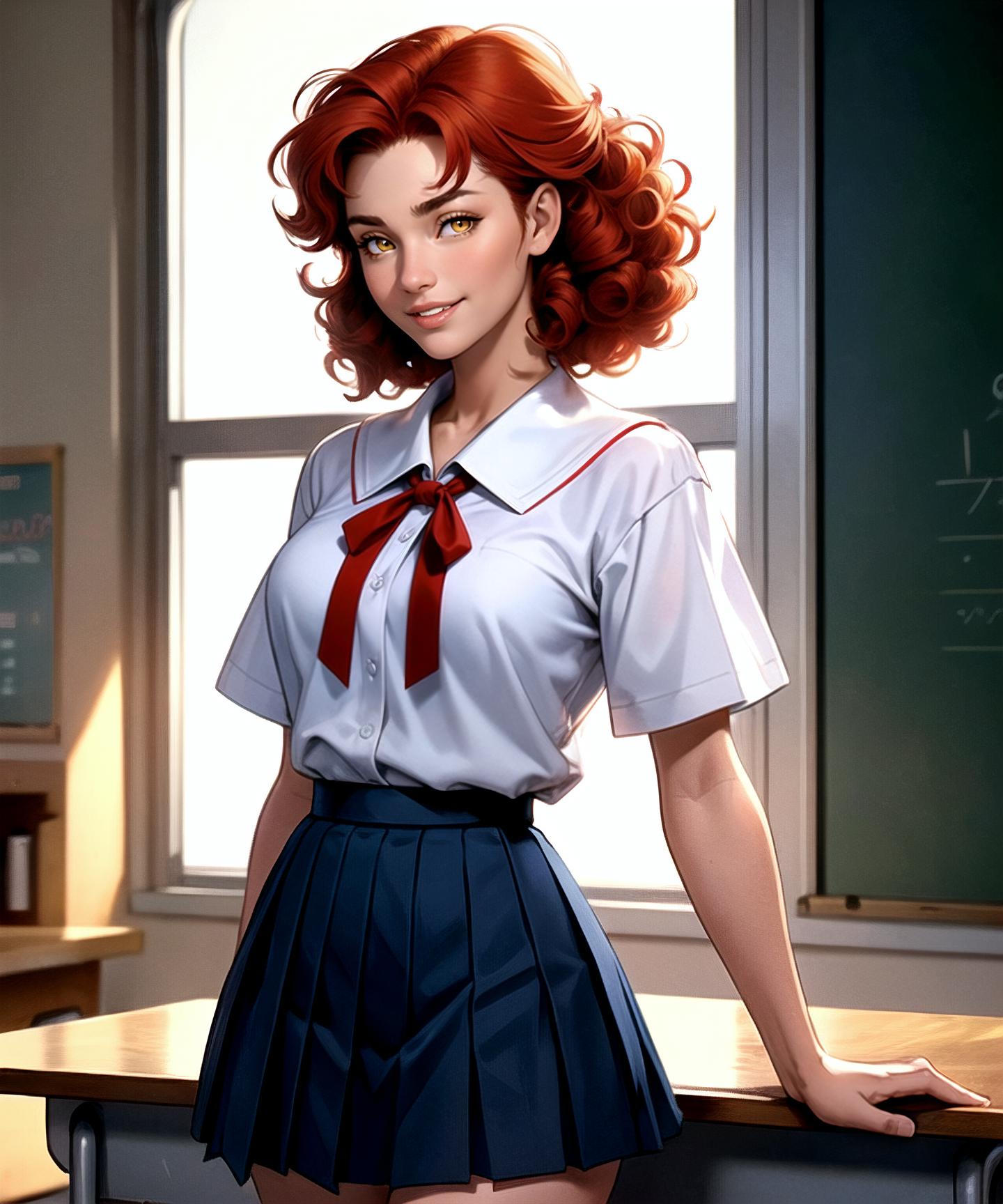 Arafed image of a woman in a school uniform posing for a picture ...