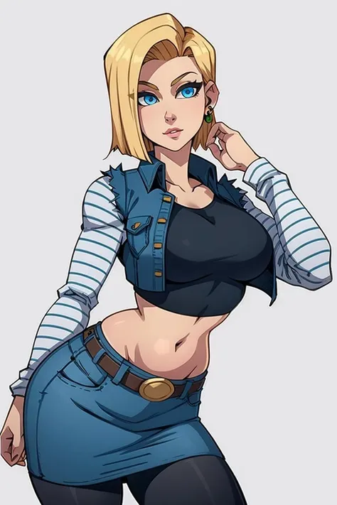 Highest quality, High resolution, AND18, One Girl, Android 18, alone, blonde, blue eyes, short hair, , Large Breasts, Cowboy Shot, street,, Full nudity