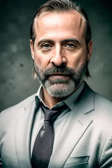 (Award Winning Photo:1.3) of (Masterpiece:1.3),(Proud:1.3) RAW photo, facial camera, man in business suit, (high detailed skin:1.2), 8k uhd, dslr, soft lighting, high quality, film grain, Fujifilm XT3 <lora:peter_stormare:0.8>,Highly Detailed,(Agfacolor:1.3),(close portrait:1.3),(Masculine:1.4),attractive,handsome,calendar pose,perfectly detailed eyes,studio lighting,thematic background