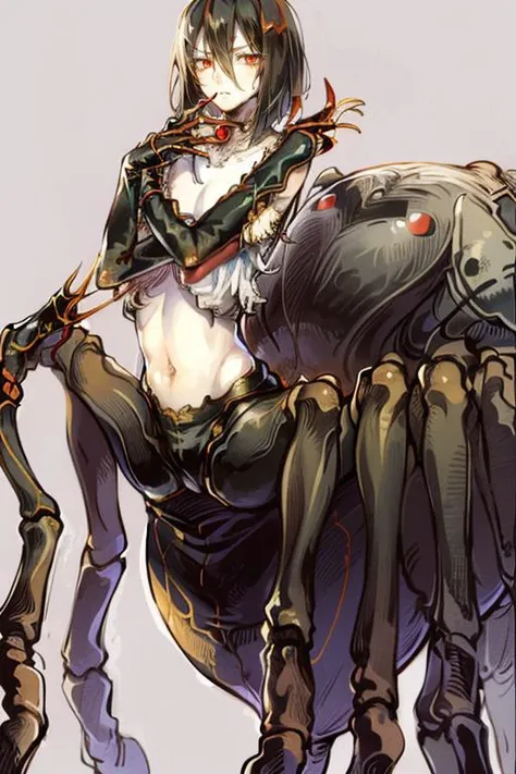 Three headed naked mosquito girl conjoined with eight legs, four siliconed boobs and six arms