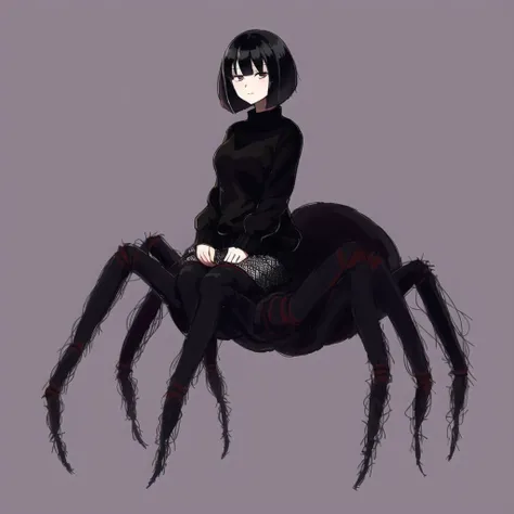 <lora:arachne-1_arachne-2--retro_ham_avas_jun_rifl--09-01:1.0>, 

(arachne:1.1),

 full body, 

masterpiece, best quality, 1girl, solo, black eyes, black hair, black sweater, bob cut, closed mouth, medium hair, simple background
