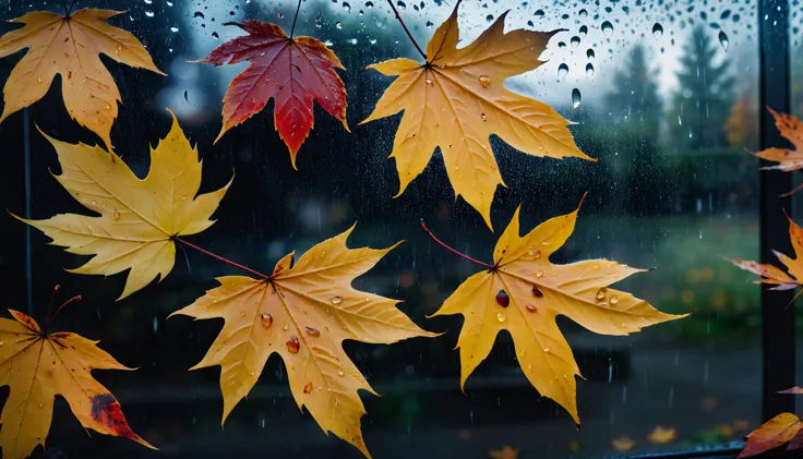 (masterpiece, best quality, highres, realistic), photo by Melissa Stemmer, autumn background. autumn leaves on rainy glass texture, blurry, bokeh, bright abstract natural backdrop. concept of fall season. rainy day weather, <lora:melissa-stemmer:1>