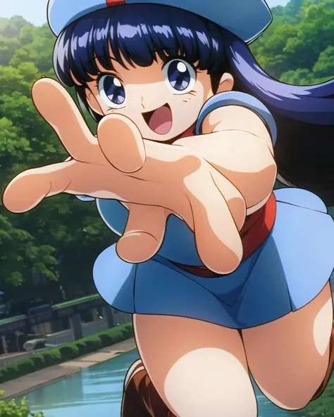 extremely detailed CG unreal engine cg 8k, best quality, (detailed fingers, detailed hands, detailed face), all intricate, beautiful detailed 1girl,
TsuruginoHikari, solo, blue hair, blue eyes, hat, long hair, skirt, full body, open mouth, knee boots,
smile, jumping, lakeside, hands up,
<lora:TsuruginoHikari:1:lbw=NP> <lora:flat2:-0.5>