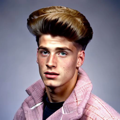 portrait+ style photograph of irish boy, school book photos, background, portrait, 90's twist, VHS-style glitches, vintage backgrounds, the essence of the 1990s, epiCRealism, pink background, long hairstyle, punk