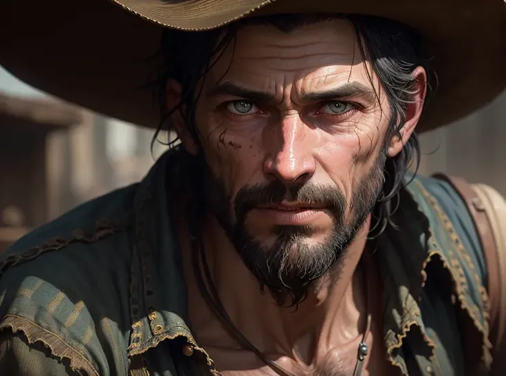 ugly shabby, beggar poor american gambler cowboy 35 years old pale man from american 1890s, black hair , highly detailed, digital painting, splash art., art by greg rutkowski and artgerm, soft cinematic light, adobe lightroom, photolab, hdr, intricate, highly detailed, (depth of field:1.4)