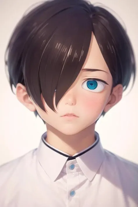 masterpiece, best quality, high quality, 1boy, solo, male focus, looking at viewer, upper body, <lora:kyoutarou_ichikawa:0.80>, kyoutarou_ichikawa, blue eyes, hair over one eye, brown hair,