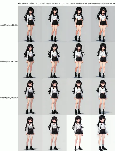 1 girl, nobg, white background, beautiful, cute, (masterpiece, best quality, highly detailed, perfect anime illustration, beautiful, full body), (small breasts:1.2), (standing:1.4), (blushed) , <lora:elisia_valfelto_v0.7:1>, elisia valfelto, long hair, blue eyes, looking at viewer, <lora:Squeezer2:0.2>, black hair, <lora:Miyumi_v4-2:0.6>, Miyumrkw, miyumrkw face, black hair, long hair, thic eyebrows, black eyebrows, pose, fashion, black boots, small white sweater, socks, necklace, black_choker, choker, collarbone, navel, small body, (white shirt: 1.4), black_footwear, shoes, black shoes, black shorts, small shorts