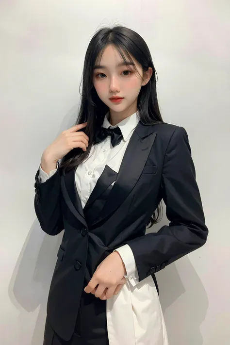 1girl, black  random formal attire, white background,   <lora:_Barr_bie-04:1>