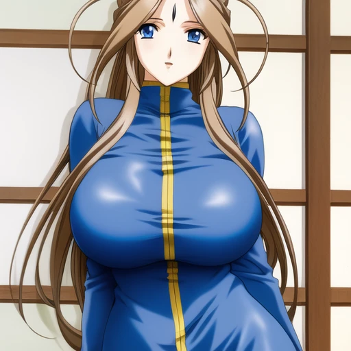 Belldandy, huge_breasts, standing, blue_eyes, brown_hair <lora:Belldandy:.5>