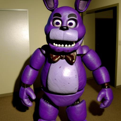 <lora:FNAFV1_11:0.5> purple bonniefnaf scaring people