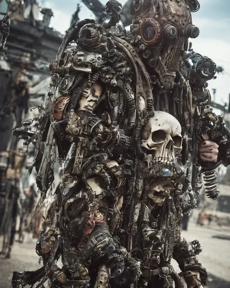 postapocalypse warrior, skull, skeleton, mech, cybertech