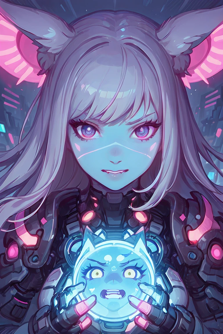 masterpiece, best quality, portrait, night city, 1girl, anime, 3D, Japan, pixar, realistic, girl, smiling, cute face, harajuku fashion style, rain coat, beautiful, colourful, neon lights, cyberpunk, smooth skin, illustration, artstation, painting by stanley artgerm lau, sideways glance, foreshortening, extremely detailed 8K, smooth, high resolution, ultra quality, highly detail eyes, highly detail mouth, highly detailed face, perfect eyes, both eyes are the same, true light, glare, Iridescent, Global illumination, real hair movement, real light, real shadow, real face, hd, 2k, 4k, 8k, 16k, realistic light, realistic shadow, bright Eyes, fluorescent eyes, soft light, dream light <lora:MechaCatGirl:0.35> (robot cat girl:0.4),mechanism, futurism,futuristic face, dark, (surprised look), mechanical pink ears, there are a lot of details in the background, brilliant metal,(holography:1.4), trippy, psychedelic, colorful, 2d, anime, detailed, illustration, intricate, <lora:add_detail_realistic:1>, <lora:sharpen-soften:-0.5>