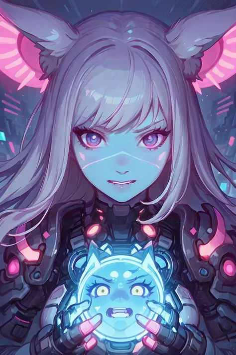 masterpiece, best quality, portrait, night city, 1girl, anime, 3D, Japan, pixar, realistic, teen girl, smiling, cute face, harajuku fashion style, rain coat, beautiful, colourful, neon lights, cyberpunk, smooth skin, illustration, artstation, painting by stanley artgerm lau, sideways glance, foreshortening, extremely detailed 8K, smooth, high resolution, ultra quality, highly detail eyes, highly detail mouth, highly detailed face, perfect eyes, both eyes are the same, true light, glare, Iridescent, Global illumination, real hair movement, real light, real shadow, real face, hd, 2k, 4k, 8k, 16k, realistic light, realistic shadow, bright Eyes, fluorescent eyes, soft light, dream light  <lora:MechaCatGirl:0.35> (robot cat girl:0.4),mechanism, futurism,futuristic face, dark, (surprised look), mechanical pink ears, there are a lot of details in the background, brilliant metal,(holography:1.4), trippy, psychedelic, colorful, 2d, anime, detailed, illustration, intricate, <lora:add_detail_realistic:1>, <lora:sharpen-soften:-0.5>