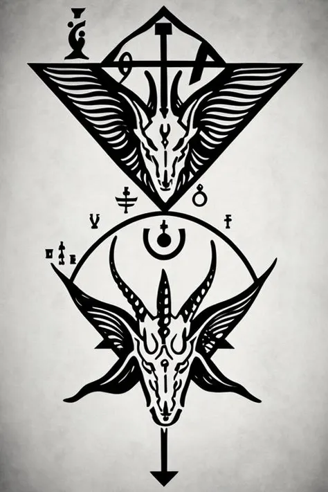 a drawing of a pentagram with a goat head and other symbols around it <lora:Occultism:1>