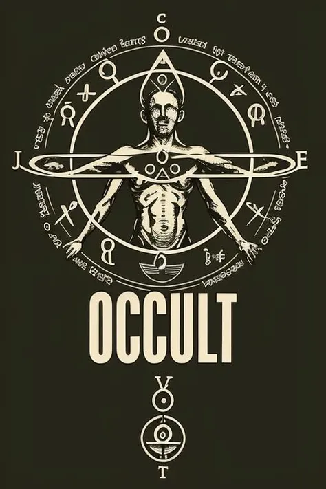 a drawing of a man in a circle with symbols around it and a pentagram around it in the center <lora:Occultism:1>