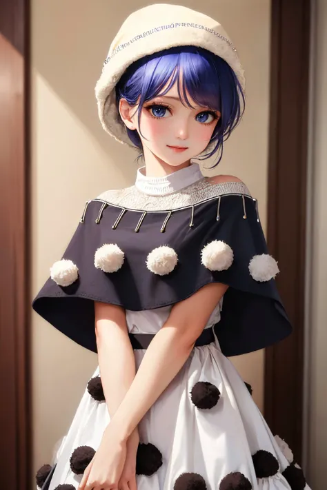 (masterpiece, best quality:1.2), <lyco:touhou_sweet-10:1.0>, cowboy shot, solo, 1girl, tpdoremy, smile, looking at viewer, nightcap, dress, capelet, pom pom \(clothes\), tapir tail