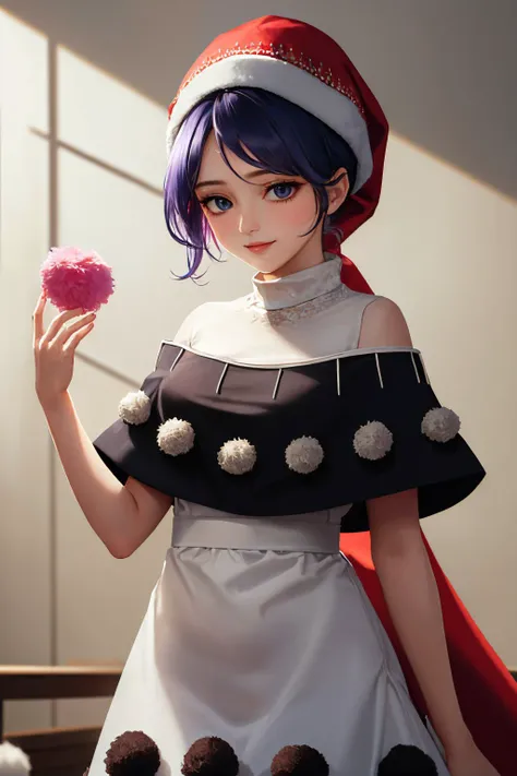 (masterpiece, best quality:1.2), <lyco:touhou_sweet-10:1.0>, cowboy shot, solo, 1girl, tpdoremy, smile, looking at viewer, nightcap, dress, capelet, pom pom \(clothes\), tapir tail