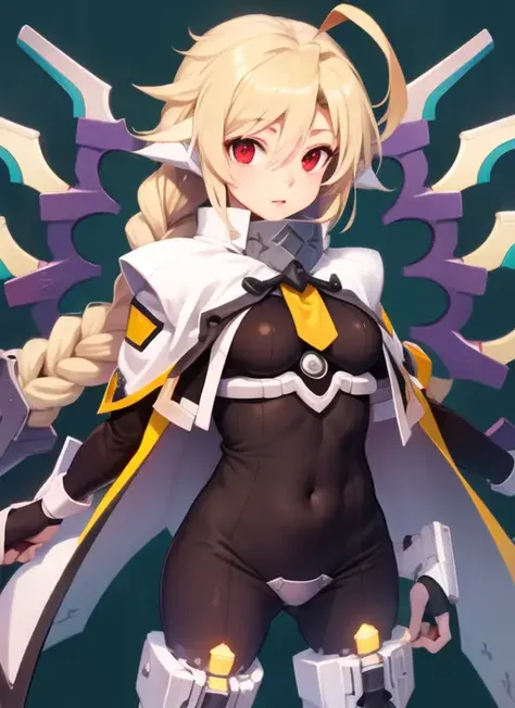 (masterpiece, best quality, high resolution),cowboy shot, 1girl, lambda11ms, bodysuit, mecha musume, crotch plate, cape, <lora:Lambda11MS:1>
