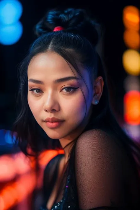 DEN_bella_poarch,
(night time City scene with neon lights and bustling night-time scene, City streets, outdoors, none signs, City, night:1.2),
bokeh, f1.4, 40mm, photorealistic, raw, 8k, textured skin, skin pores, intricate details <lora:epi_noiseoffset2:1>, epiCRealism <lora:ClothingAdjuster3:-1.3>