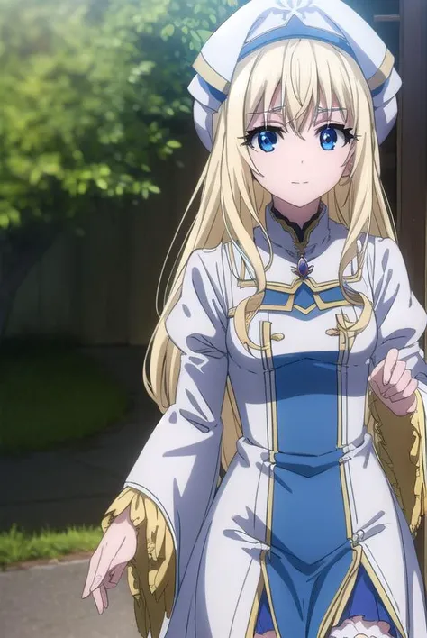 priestess, <lora:priestesss2-lora-nochekaiser:1>,
priestess, blonde hair, blue eyes, long hair, hair between eyes, (small breast:1.2), smile,
BREAK boots, dress, frilled sleeves, frills, hat, white headwear, pelvic curtain, high heels, robe, thigh boots, thighhighs, white thighhighs, long sleeves, puffy sleeves,
BREAK outdoors, grass, nature, forest, cloud, sky, sun,
BREAK looking at viewer, (cowboy shot:1.5),
BREAK <lyco:GoodHands-beta2:1>, (masterpiece:1.2), best quality, high resolution, unity 8k wallpaper, (illustration:0.8), (beautiful detailed eyes:1.6), extremely detailed face, perfect lighting, extremely detailed CG, (perfect hands, perfect anatomy),