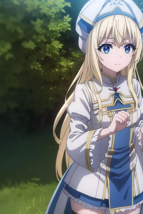 priestess, <lora:priestesss2-lora-nochekaiser:1>,
priestess, blonde hair, blue eyes, long hair, hair between eyes, (small breast:1.2), smile,
BREAK boots, dress, frilled sleeves, frills, hat, white headwear, pelvic curtain, high heels, robe, thigh boots, thighhighs, white thighhighs, long sleeves, puffy sleeves,
BREAK outdoors, grass, nature, forest, cloud, sky, sun,
BREAK looking at viewer, (cowboy shot:1.5),
BREAK <lyco:GoodHands-beta2:1>, (masterpiece:1.2), best quality, high resolution, unity 8k wallpaper, (illustration:0.8), (beautiful detailed eyes:1.6), extremely detailed face, perfect lighting, extremely detailed CG, (perfect hands, perfect anatomy),