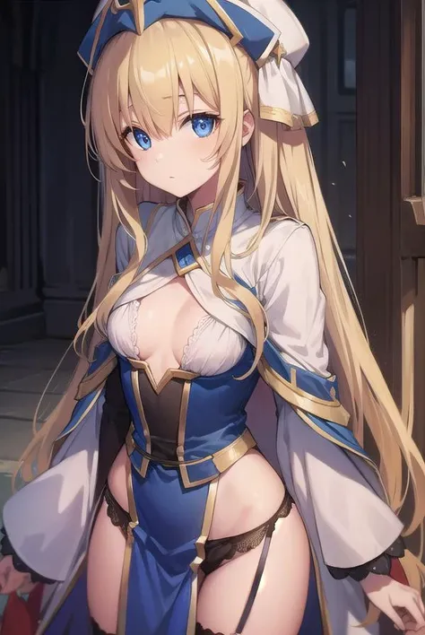 priestess, <lora:priestesstest:1>, priestess, blonde hair, blue eyes, long hair, hat, (small breast:1.2),
BREAK lingerie,
BREAK looking at viewer,
BREAK beach,
BREAK <lora:GoodHands-vanilla:1>, (masterpiece:1.2), best quality, high resolution, unity 8k wallpaper, (illustration:0.8), (beautiful detailed eyes:1.6), extremely detailed face, perfect lighting, extremely detailed CG, (perfect hands, perfect anatomy),