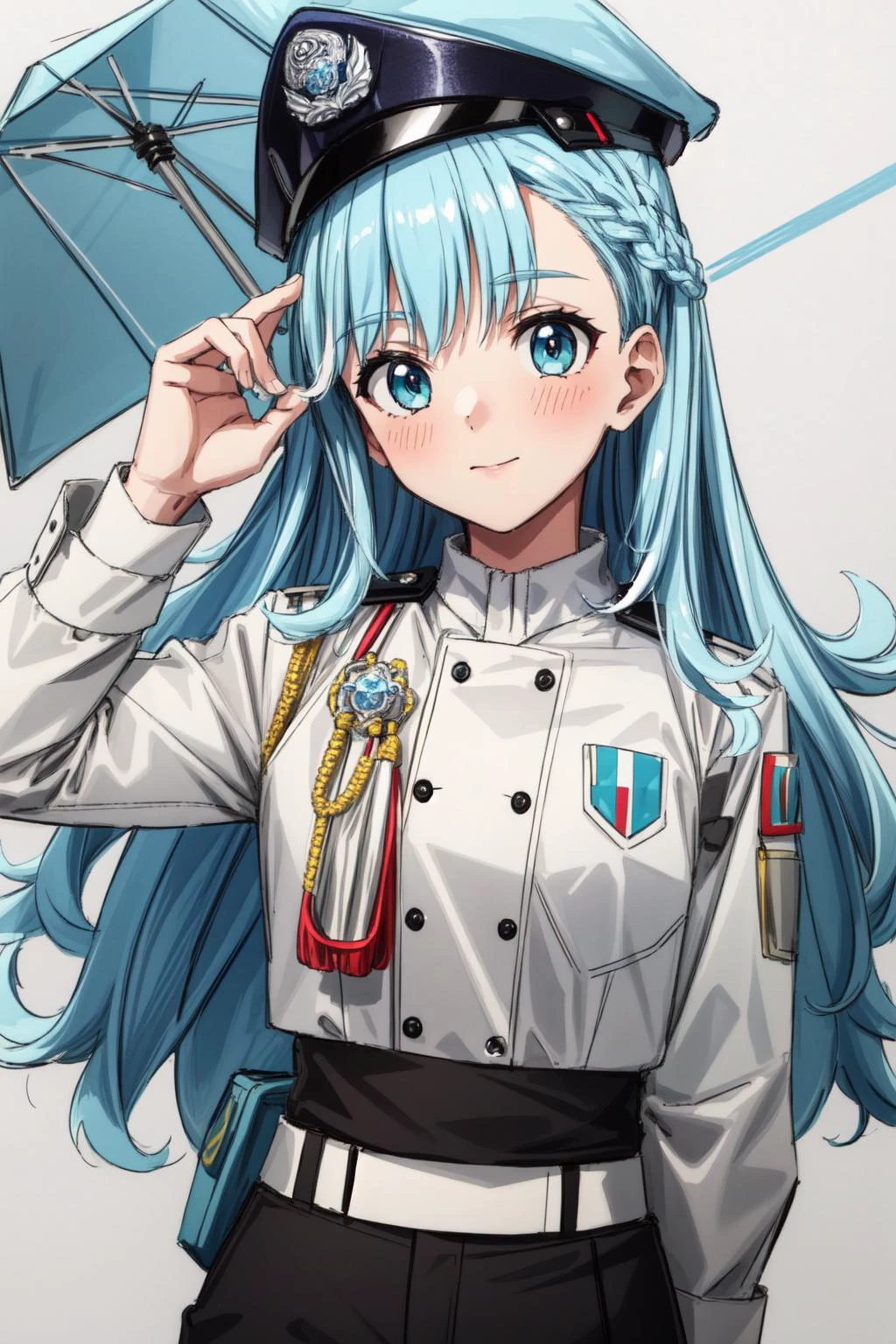 (masterpiece, best quality), intricate details,
1girl, <lora:KoboHolo:0.8> Kobo, Multicolored hair, Aqua eyes, kobo kanaeru, light blue hair, white hair tips,
<lora:Thai_police_uniform:0.6> Thai police uniform,
<lora:add_detail:0.4> <lora:more_details:0.35>