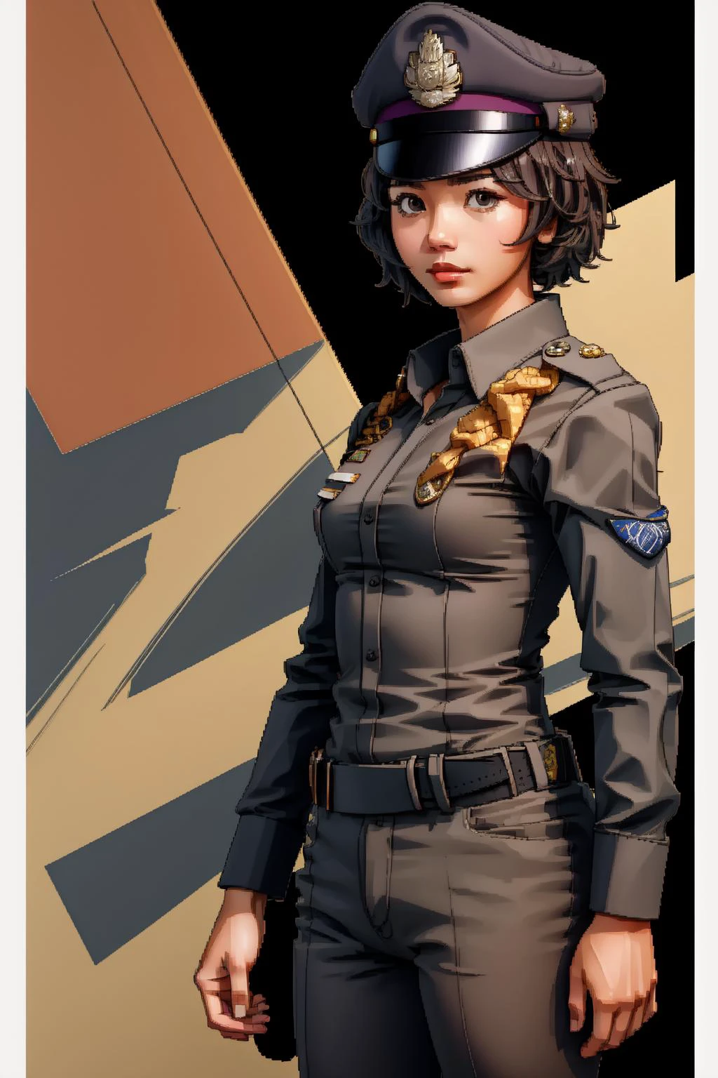 (masterpiece, best quality), intricate details,
1girl, <lora:bernadetta-nvwls-v2:0.8> defBernie,
<lora:Thai_police_uniform:0.8> Thai police uniform,