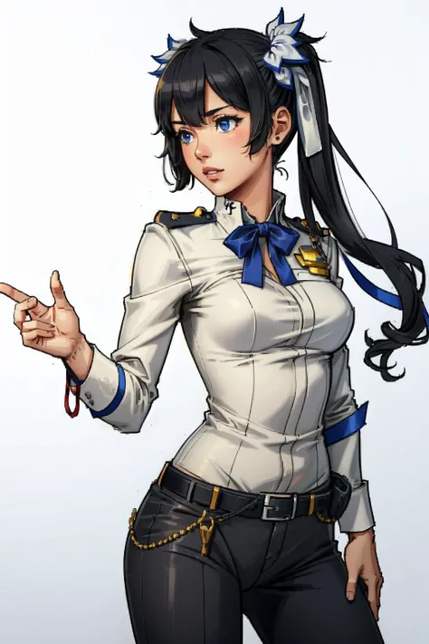 (masterpiece, best quality), intricate details,
1girl, <lora:HestiaDanmachi1:0.8> Hestia (Danmachi), Hestia, (blue chest ribbon:1.3), black hair
<lora:Thai_police_uniform:0.8> Thai police uniform,