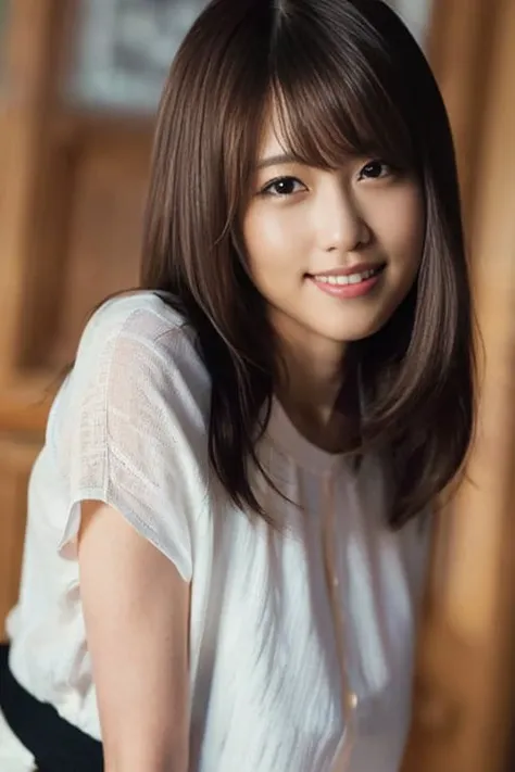 A close up of a woman with a white shirt and black pants - SeaArt AI