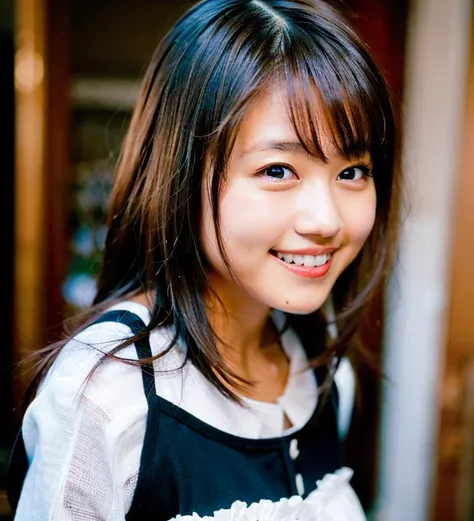 1 girl ,french maid uniform, smile, long hair, photorealistic ,warm light ,face portrait <lora:kasumiArimura_v30:0.8>