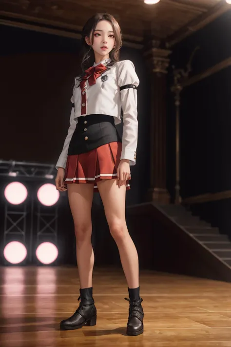 highres,absurdres,masterpiece,best quality,original,extremely detailed CG,extremely detailed wallpaper,perfect lighting,jitome,lips,makeup,standing on the stage,blurry background,
<lora:ranoa_magic_academy_school_uniform:0.7>,ranoa magic academy school uniform,