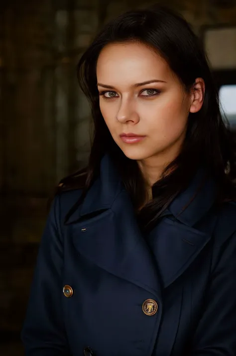 A stunning intricate full color portrait of  a 20 year old woman,wearing  a navy blue coat, jammed auto show, <lora:epiNoiseoffset_v2:1>, portait,epic character composition,by ilya kuvshinov, alessio albi, nina masic,sharp focus, subsurface scattering, f2, 35mm, film grain <lora:SuziDiam:1>