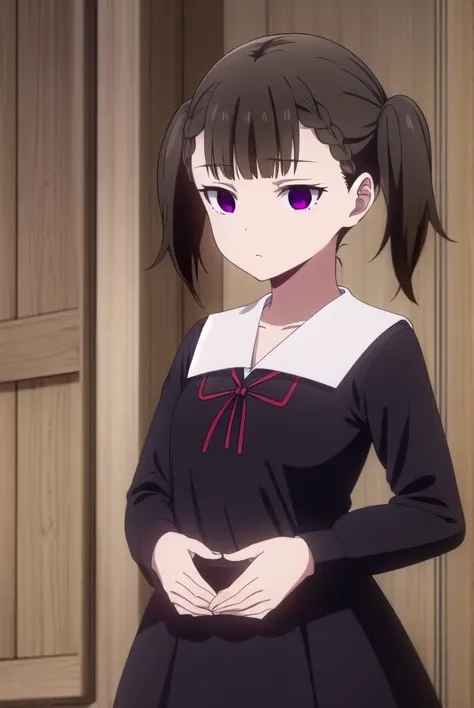 makishijou, <lora:maki shijou s3-lora-nochekaiser:1>,
maki shijou, bangs, blunt bangs, (purple eyes:1.1), twintails, two side up, braid, short twintails, brown hair,
BREAK long sleeves, dress, ribbon, school uniform, black dress, red ribbon, neck ribbon, collared dress, shuuchiin academy school uniform,
BREAK indoors, classroom,
BREAK looking at viewer, (cowboy shot:1.5),
BREAK <lyco:GoodHands-beta2:1>, (masterpiece:1.2), best quality, high resolution, unity 8k wallpaper, (illustration:0.8), (beautiful detailed eyes:1.6), extremely detailed face, perfect lighting, extremely detailed CG, (perfect hands, perfect anatomy),