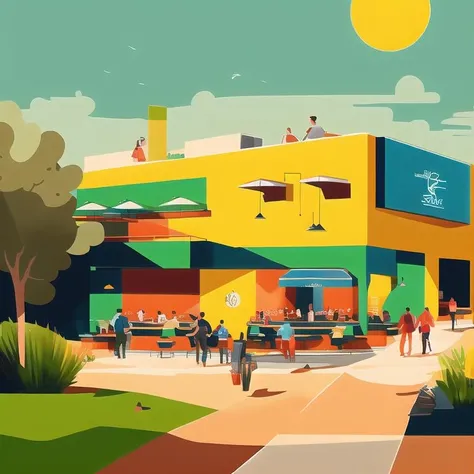 illustration of a Restaurant,  exterior, people walking through <lora:illustrator:1.0> <lora:add_saturation:2>