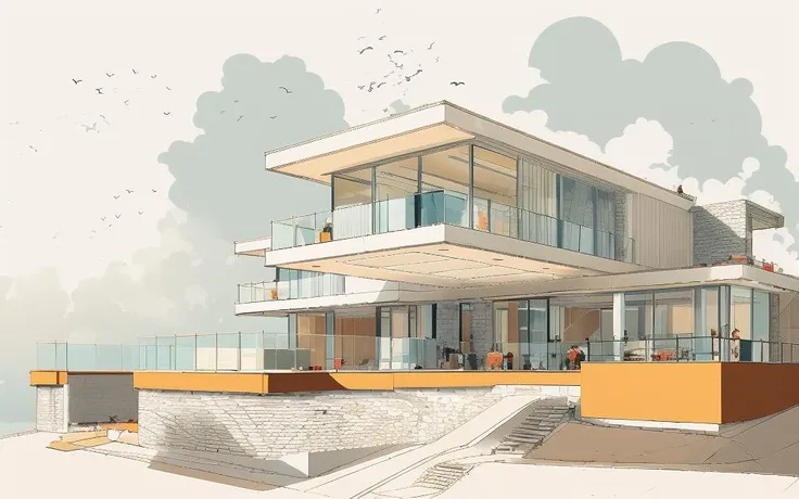 llustration of modern , highly detailed, (masterpiece), (high quality), best quality, super detailed, full detail, 4k ,8k, modern style architecture, exquisite details, illustration,, exterior, people walking through <lora:AIDVN_BartlettSchoolArtStyle:1>, (masterpiece,best quality:1.5)