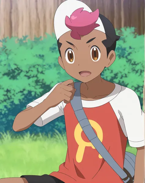 best quality, (solo, 1boy, male focus) <lora:roy_anipoke:1> roy_anipoke, duotone hair, black and pink hair, dark skin