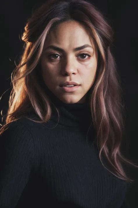 A stunning intricate full color portrait of shakira2, wearing a dark red turtleneck, epic character composition, by ilya kuvshinov, alessio albi, nina masic, sharp focus, natural lighting, subsurface scattering, f2, 35mm