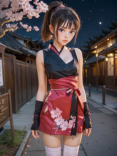 (masterpiece,ultra-detailed,best quality,8K,CG,illustration,shaved:1),(ite girl:1.2),temple,cherry blossom,night,moon,
<lora:kunoichi v1.0:0.6>,jyojifuku,kimono,kuniichi,gloves,thighhighs,ponytail,<lora:Hoshizaki_Ao_v10:0.7>,tou,