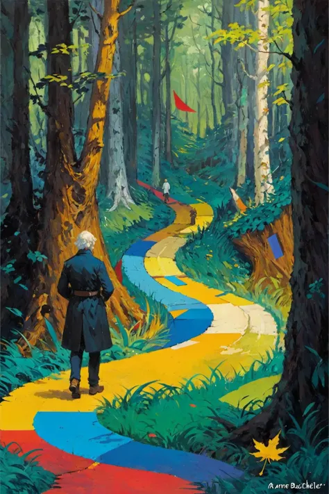 REALISTIC ART STYLE,
by Anne Bachelier,Amanda Clark,Barry Windsor-Smith,Carl Spitzweg,
Abstractions,color blocks,bold strokes,
<lora:EldritchImpressionismXL1.5:0.9>,impressionist painting,
Two roads diverged in a yellow wood,
And sorry I could not travel both,
And be one traveler,long I stood,
And looked down one as far as I could,
To where it bent in the undergrowth,
Then took the other,as just as fair,
And having perhaps the better claim,
Because it was grassy and wanted wear,
Though as for that the passing there,
Had worn them really about the same,
And both that morning equally lay,
In leaves no step had trodden black.,
Oh,I kept the first for another day!,
Yet knowing how way leads on to way,
I doubted if I should ever come back,
I shall be telling this with a sigh,
Somewhere ages and ages hence,
Two roads diverged in a wood,and I,
I took the one less traveled by,
And that has made all the difference.,