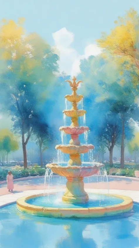babyblue, modern art, vibrant, fountain, crown, rainbow, <lora:add-detail-xl:0.25>, watercolor, 8k <lora:EldritchImpressionismXL1.5:1>, (balanced center composition, :0.5), Designed by Jialiang