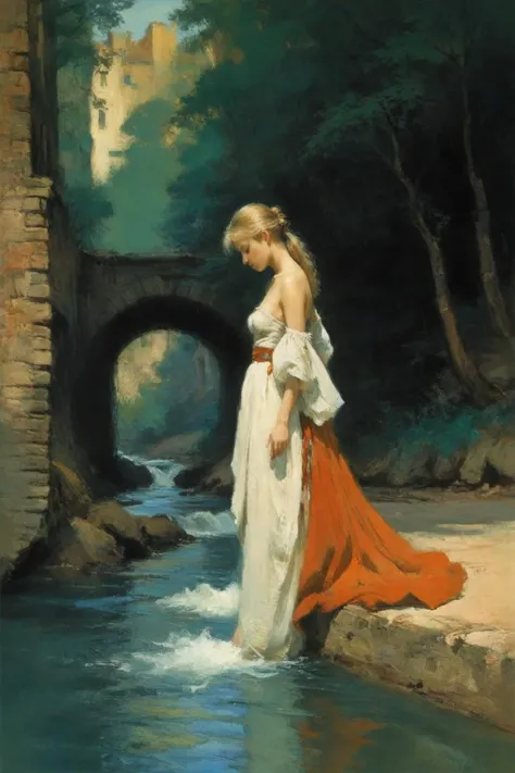 by Anne Bachelier,Amanda Clark,Barry Windsor-Smith,Carl Spitzweg,
Abstractions,color blocks,bold strokes,
Passers-by rush by,standing still at the bridgehead,Watching the flowing water indifferent to east or west,Worldly affairs are like dreams and illusions,May this heart only be as ceaseless as a river,
<lora:EldritchImpressionismXL1.5:0.9>,impressionist painting,