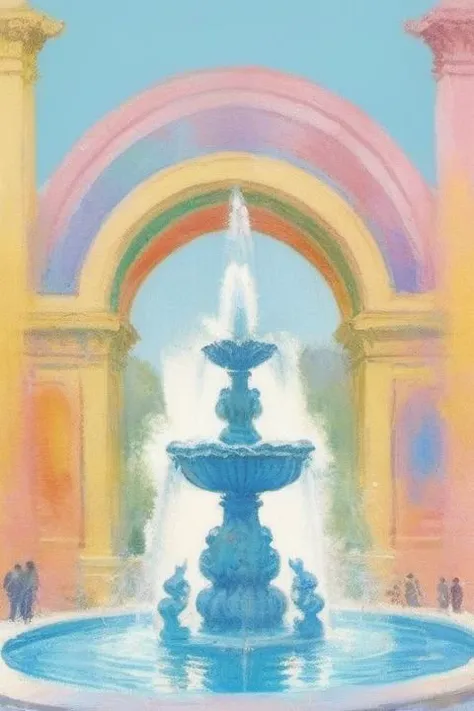 babyblue, modern art, vibrant, fountain, crown, rainbow, <lora:add-detail-xl:0.25>, watercolor, 8k <lora:EldritchImpressionismXL1.5:1>, (balanced center composition, :0.5), Designed by Jialiang