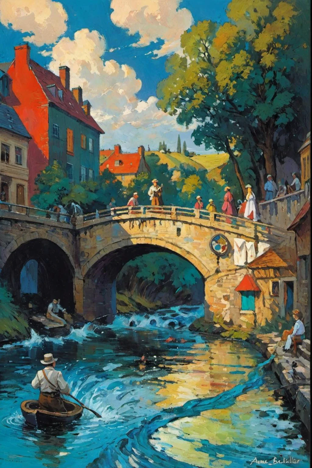by Anne Bachelier,Amanda Clark,Barry Windsor-Smith,Carl Spitzweg,
Abstractions,color blocks,bold strokes,
Passers-by rush by,standing still at the bridgehead,Watching the flowing water indifferent to east or west,Worldly affairs are like dreams and illusions,May this heart only be as ceaseless as a river,
<lora:EldritchImpressionismXL1.5:0.9>,impressionist painting,