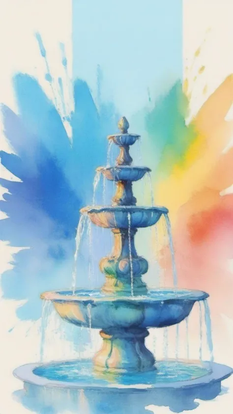 babyblue, modern art, vibrant, fountain, crown, rainbow, <lora:add-detail-xl:0.25>, watercolor, 8k <lora:EldritchImpressionismXL1.5:1>, (balanced center composition, :0.5), Designed by Jialiang