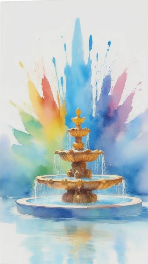 babyblue, modern art, vibrant, fountain, crown, rainbow, <lora:add-detail-xl:0.25>, watercolor, 8k <lora:EldritchImpressionismXL1.5:1>, (balanced center composition, :0.5), Designed by Jialiang