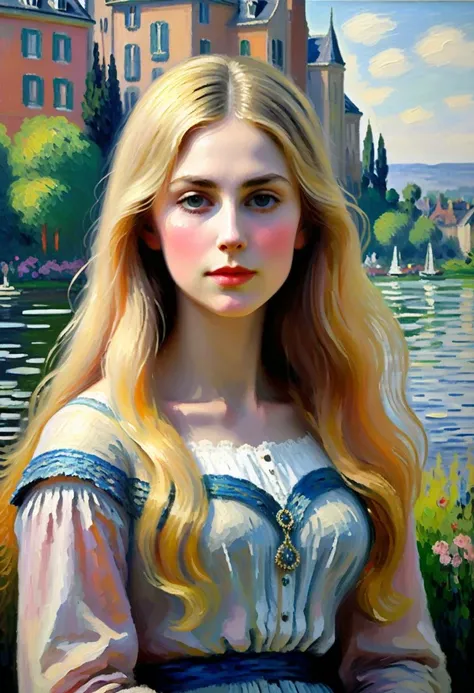 Positiv Clip L
ABSTRACT AND ATMOSPHERIC IMPRESSIONIST PAINTING, closeup of a, (in the style of Claude Monet), woman
Positive Clip G
ABSTRACT AND ATMOSPHERIC IMPRESSIONIST PAINTING, closeup of a, (in the style of Claude Monet), charming beautiful woman with long blonde hair and blue eyes, Craft a piece of Gothic Revival art featuring a mountain fortress with imposing gothic walls, perched high among craggy peaks, and a sense of gothic defense and elevation., in the background
---------